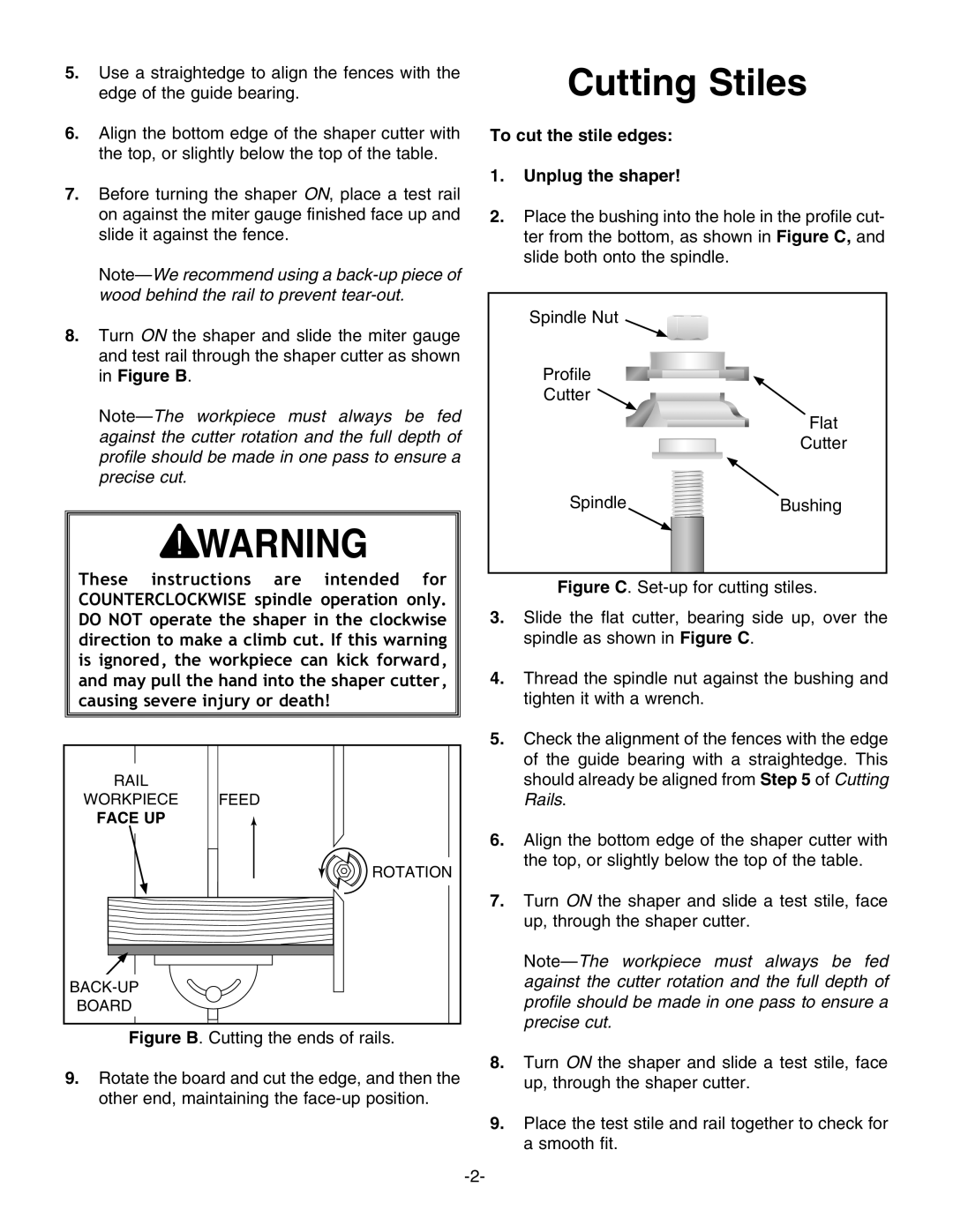 Grizzly C2314-C2317 manual Cutting Stiles, To cut the stile edges Unplug the shaper 