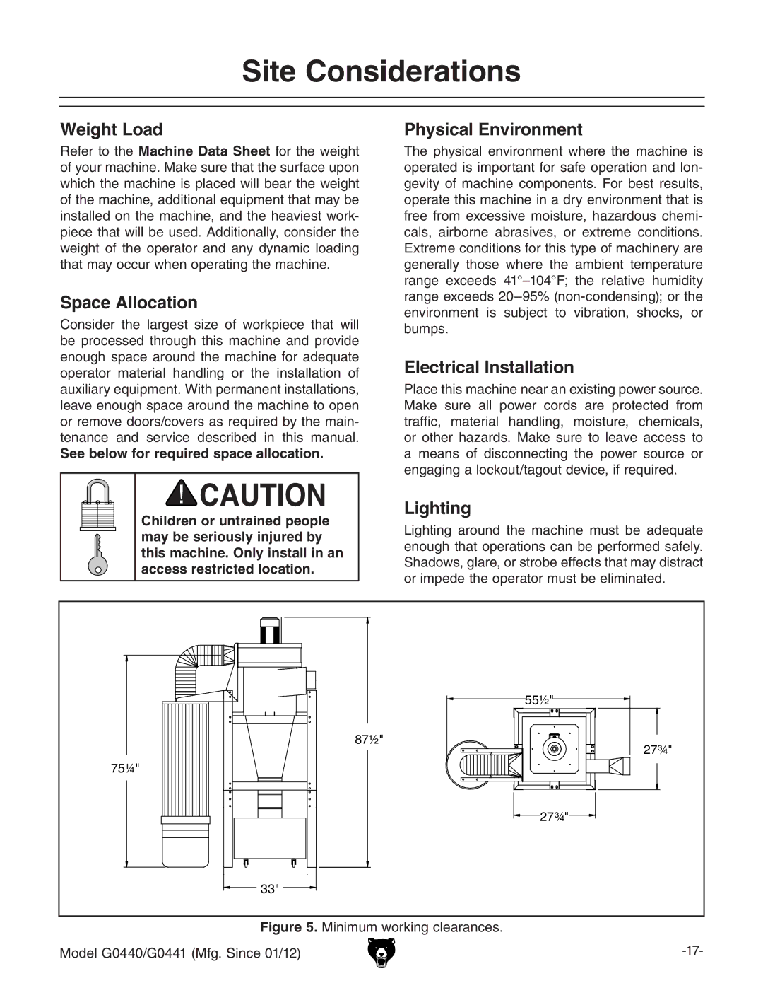 Grizzly G0440 owner manual Site Considerations 