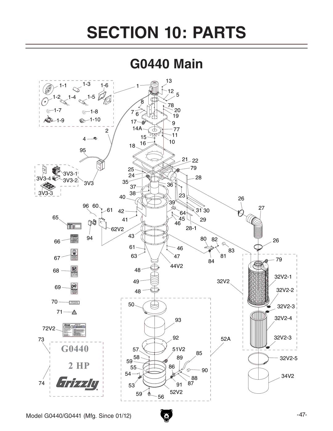 Grizzly owner manual Parts, G0440 Main 