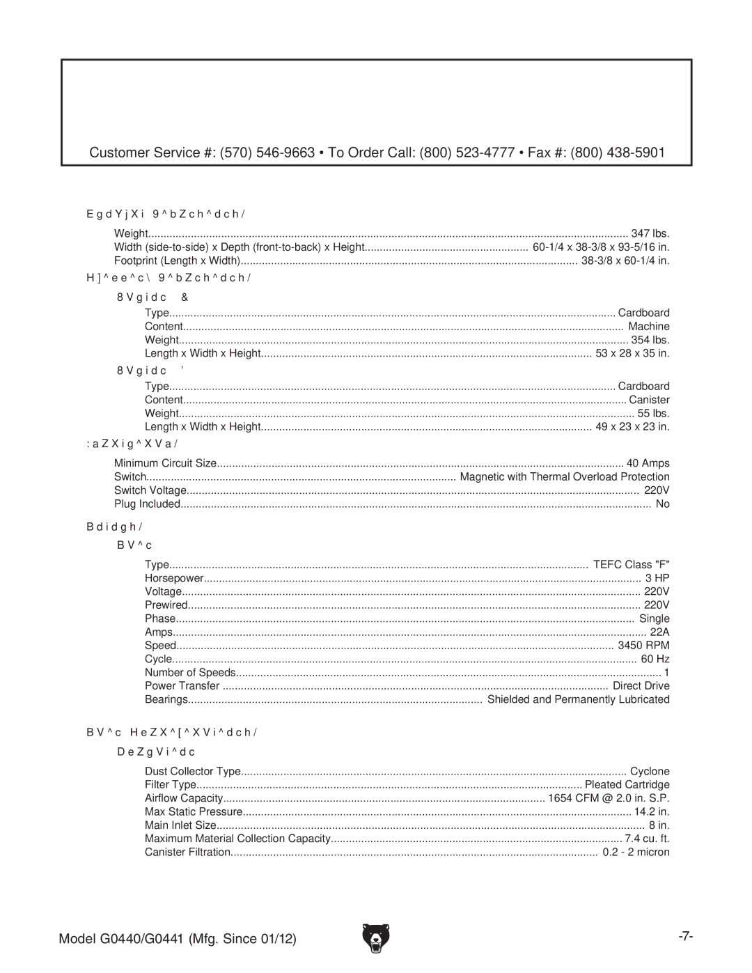 Grizzly G0440 owner manual 347 lbs 