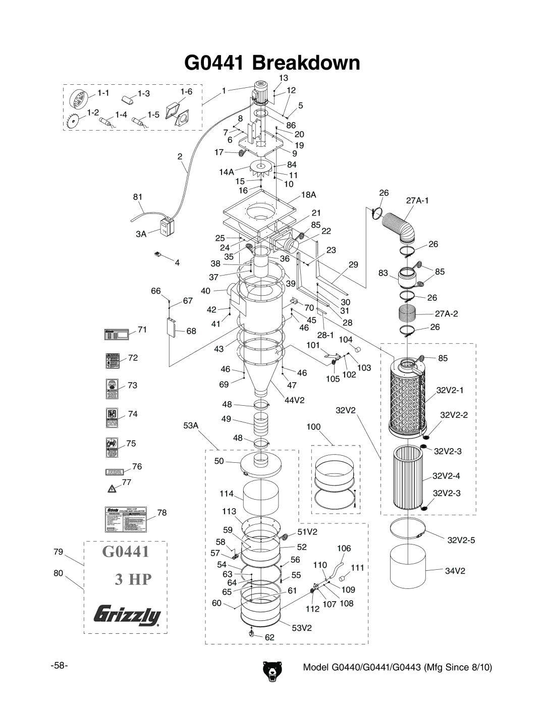 Grizzly G0443, G0440 owner manual G0441 Breakdown 