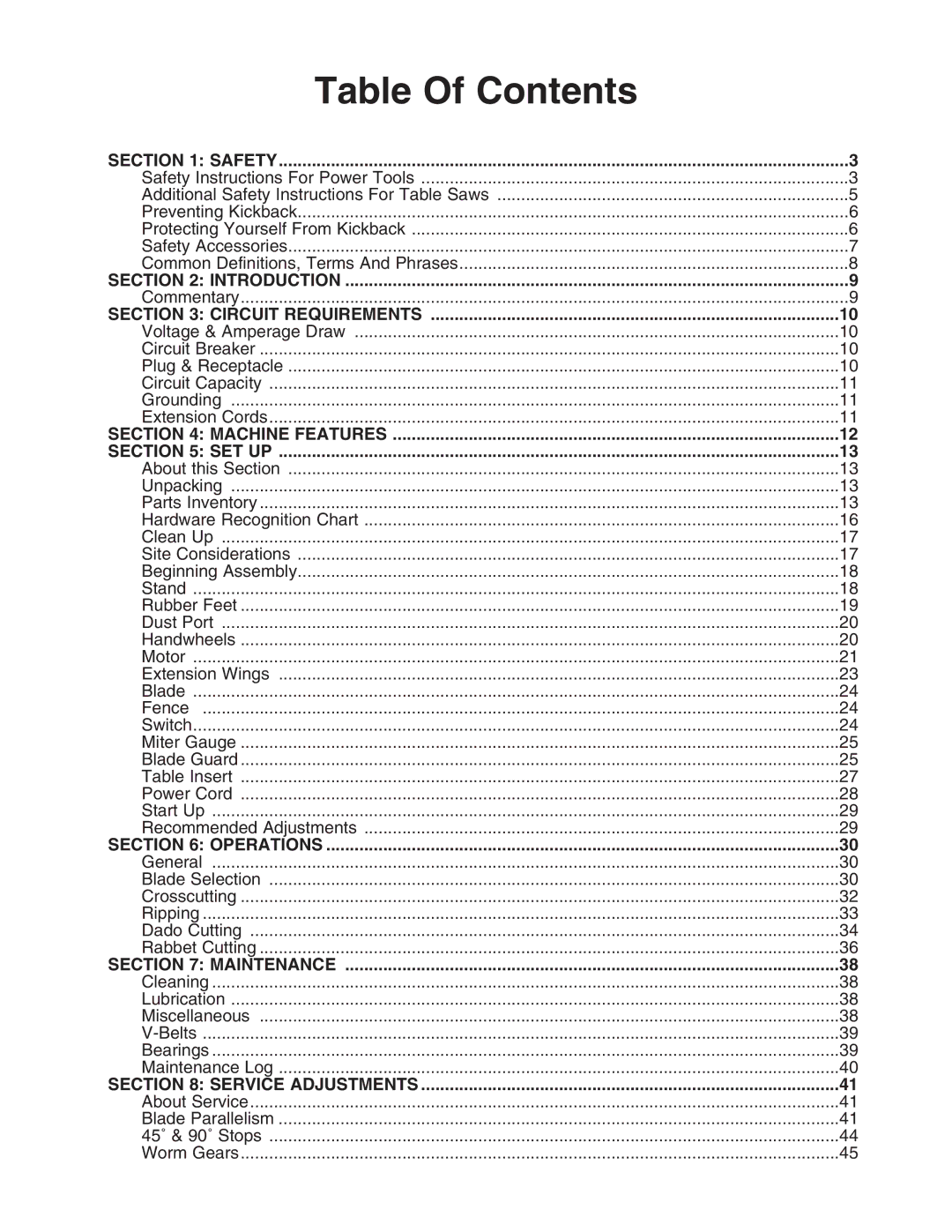 Grizzly G0444Z instruction manual Table Of Contents 