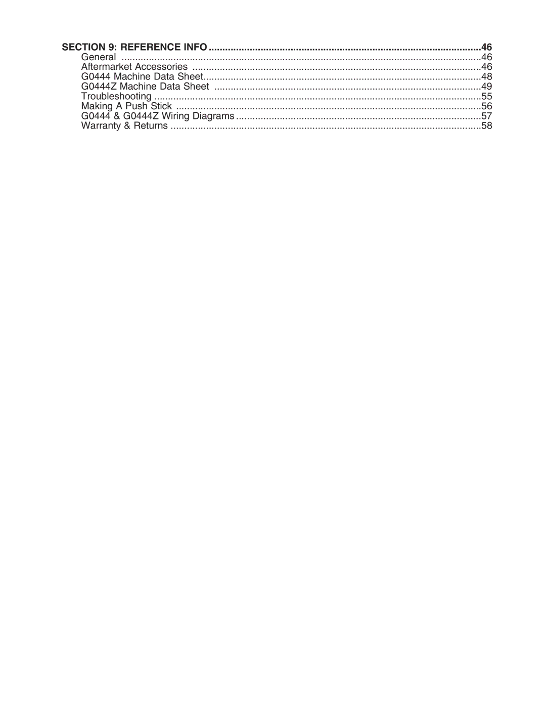 Grizzly G0444Z instruction manual Reference Info 