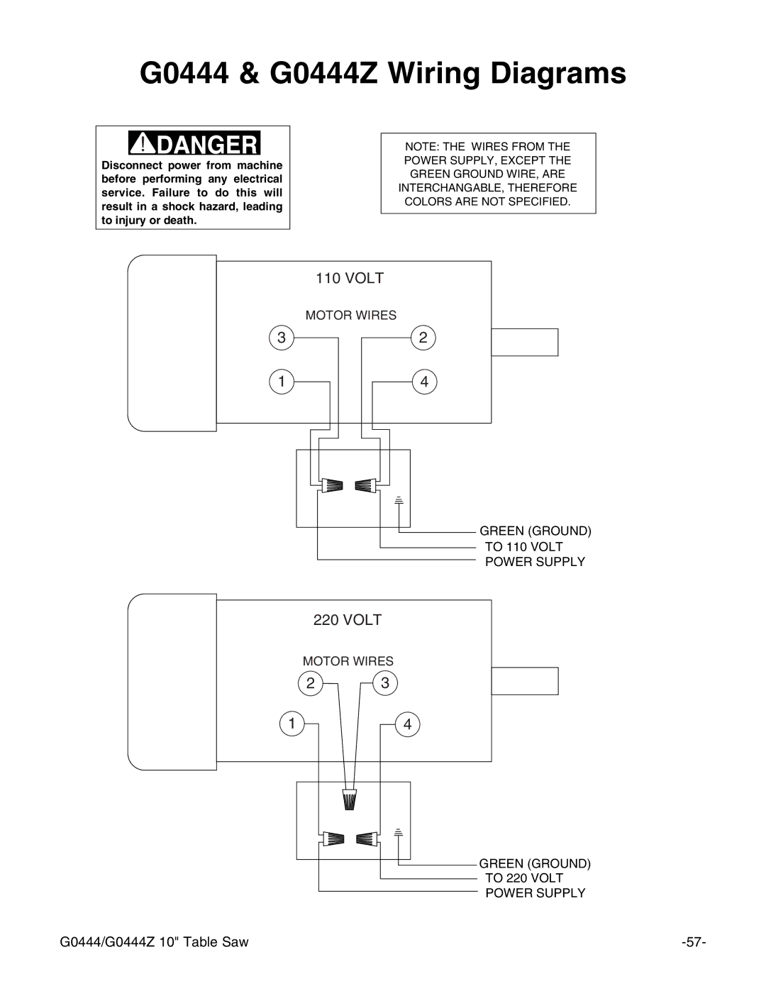 Grizzly instruction manual G0444 & G0444Z Wiring Diagrams 