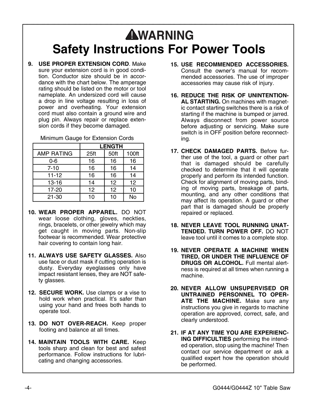 Grizzly G0444Z instruction manual Length 