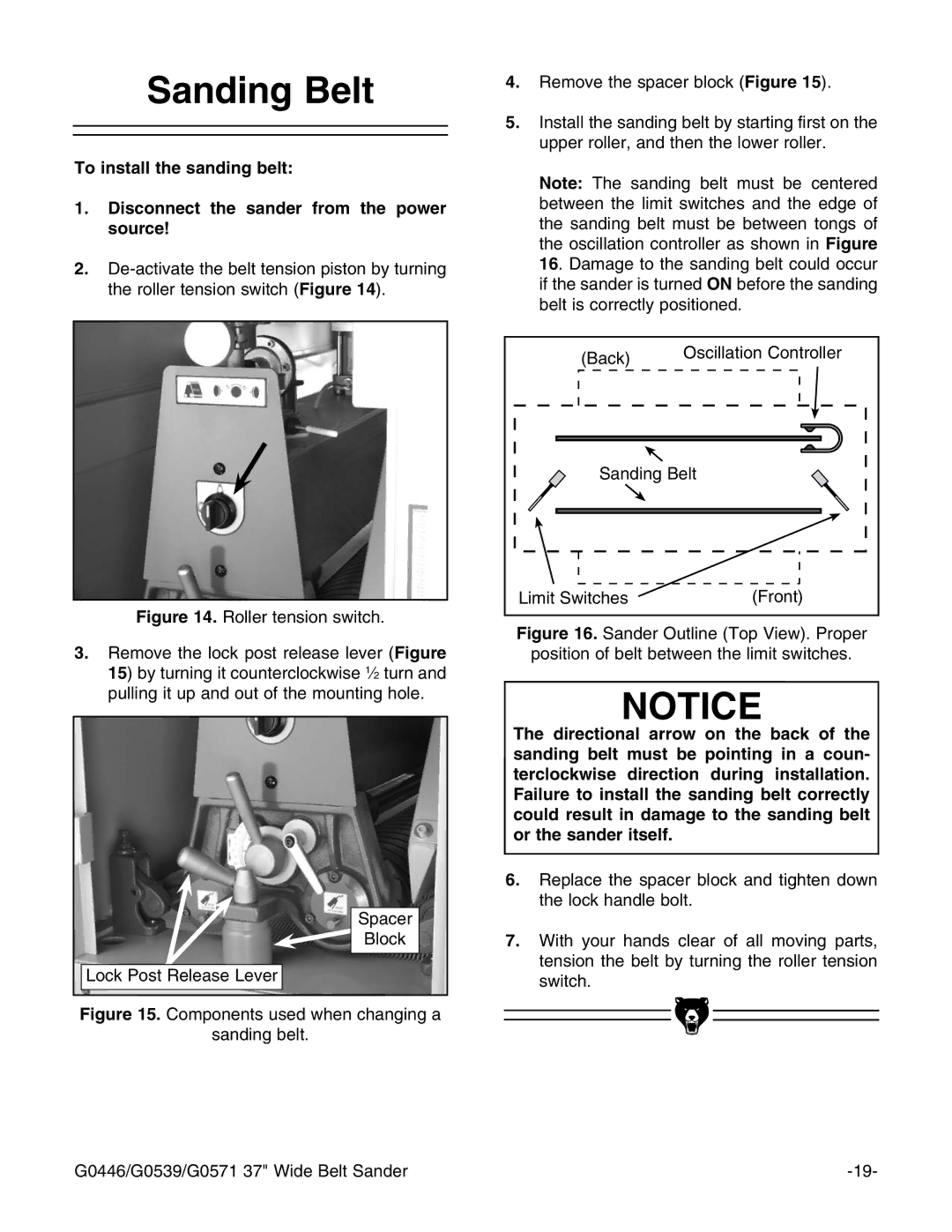 Grizzly G0446 manual 3ANDING ELT 