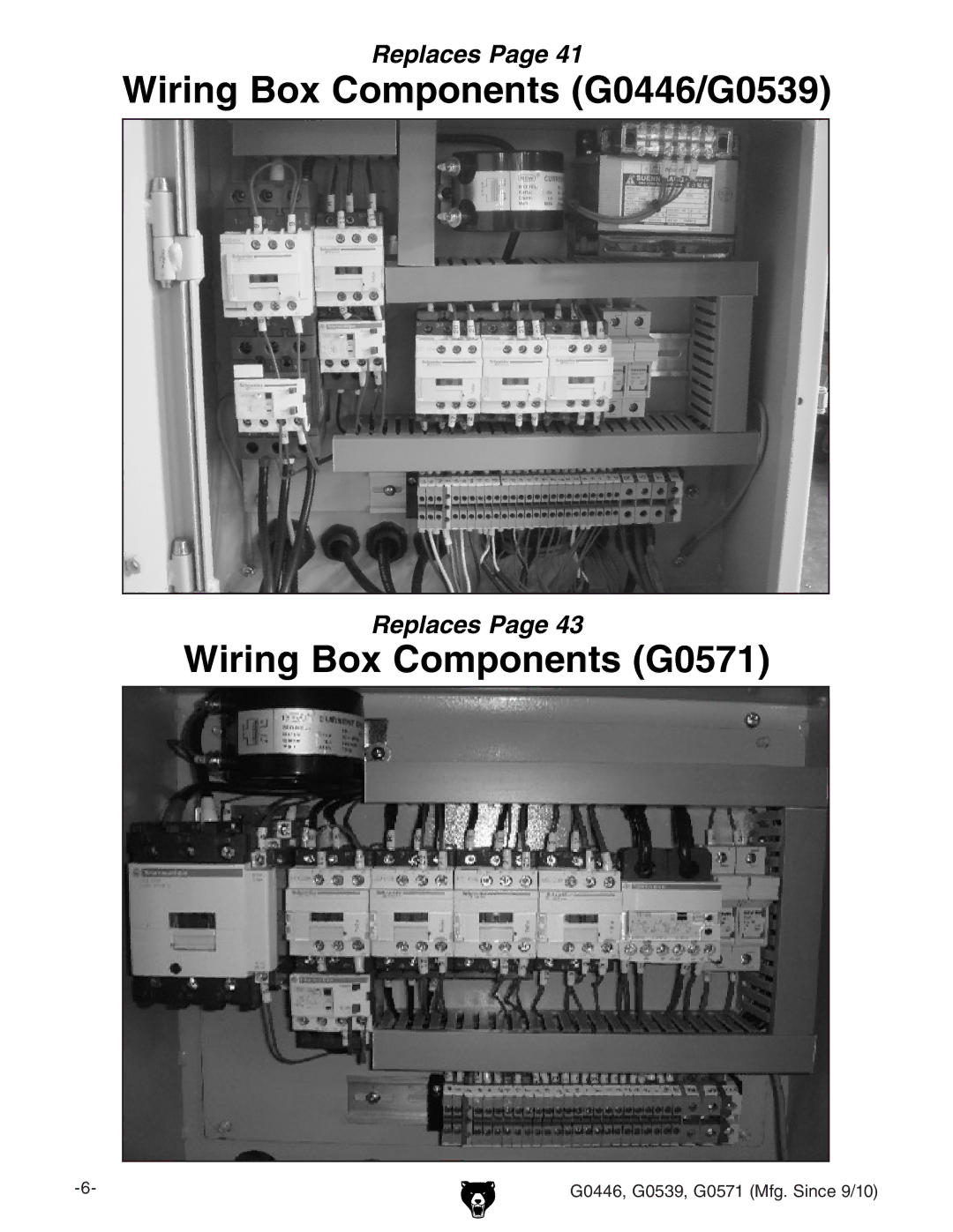 Grizzly manual Wiring Box Components G0446/G0539, Wiring Box Components G0571 