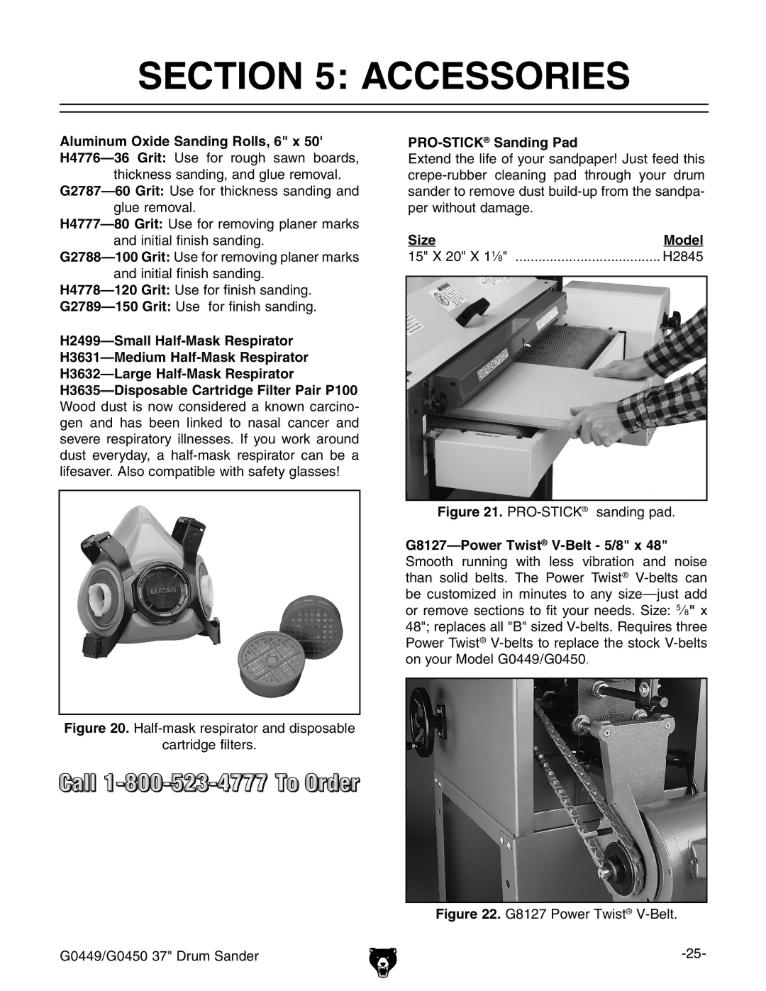 Grizzly G0449 instruction manual Accessories, PRO-STICKSanding Pad, Size 