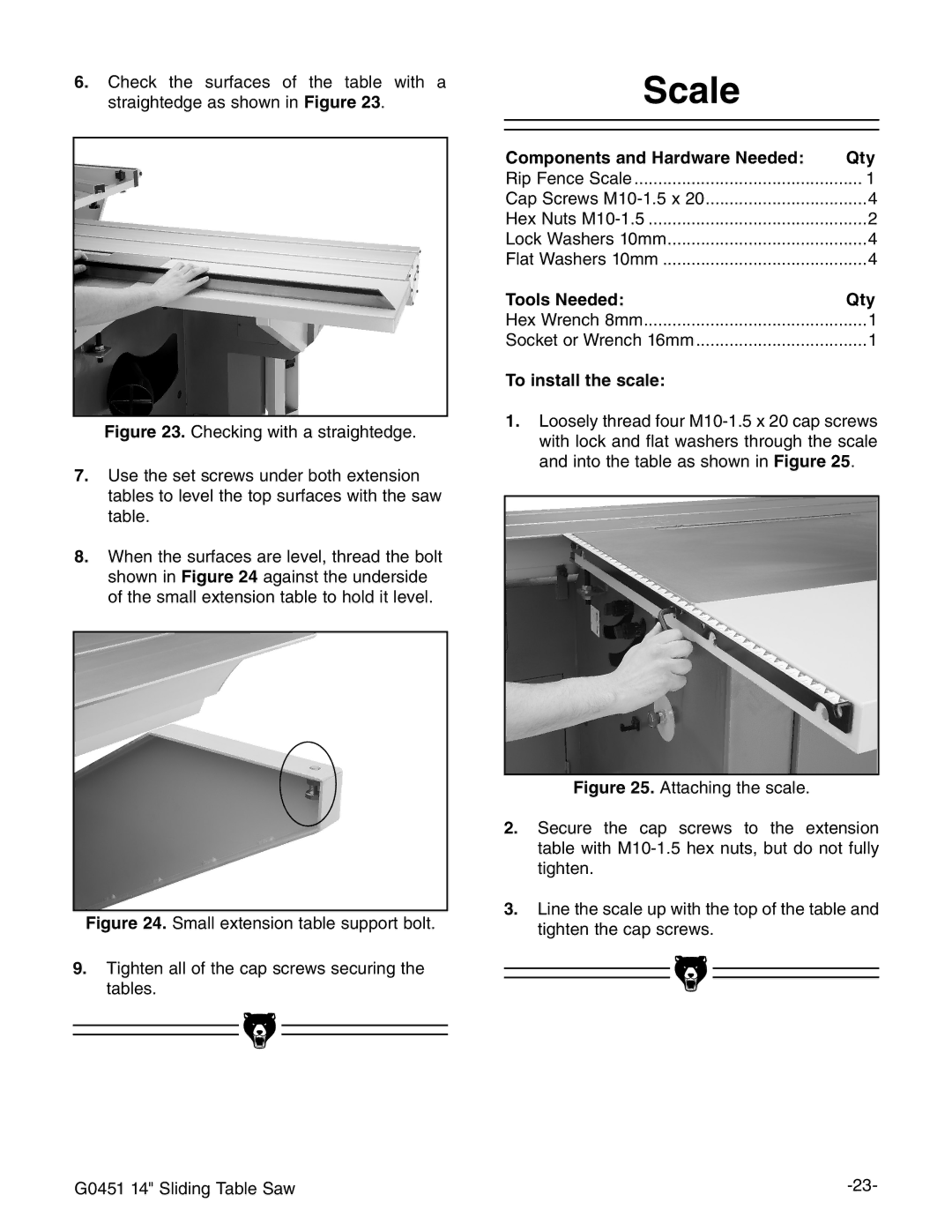 Grizzly G0451 instruction manual Scale, To install the scale 