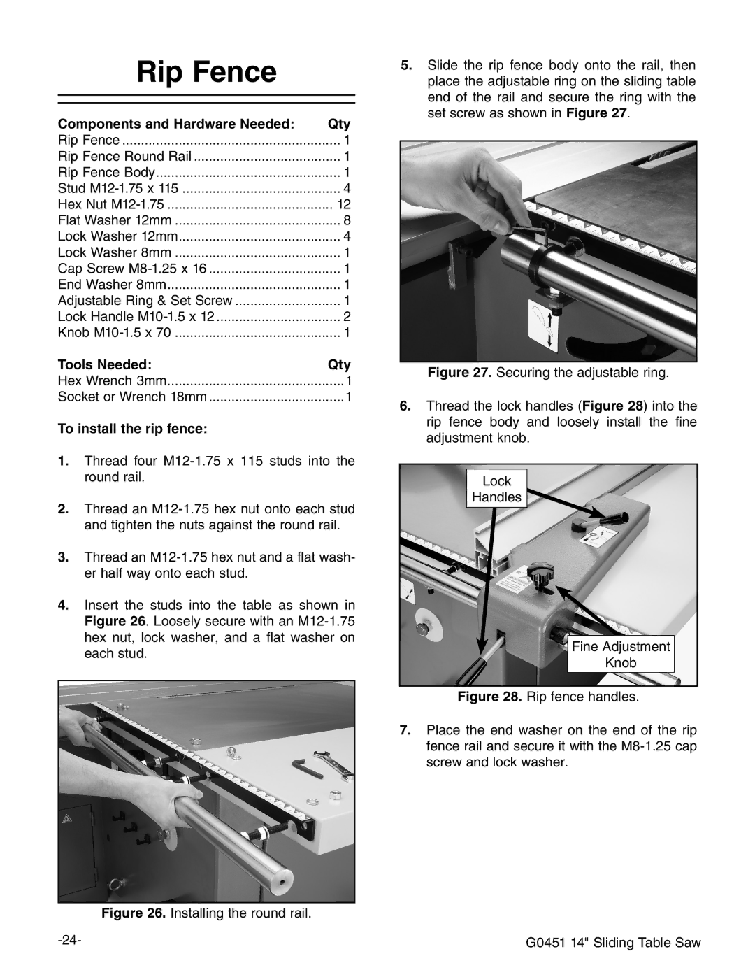 Grizzly G0451 instruction manual Rip Fence, To install the rip fence 