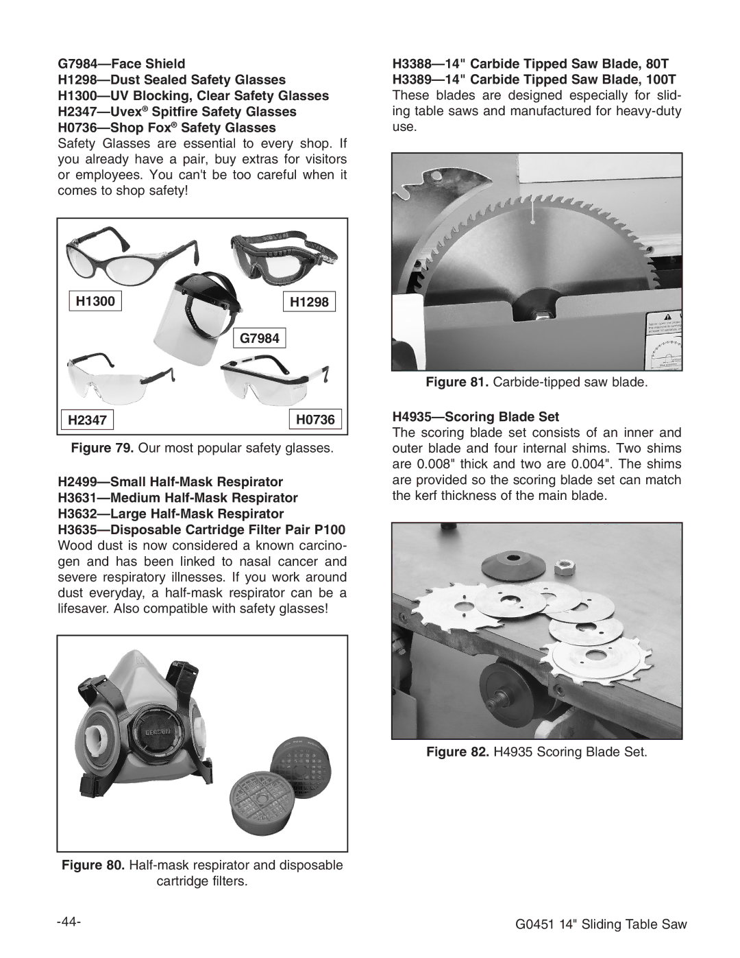 Grizzly G0451 instruction manual H1300 H1298 G7984 H2347 H0736, H4935-Scoring Blade Set 