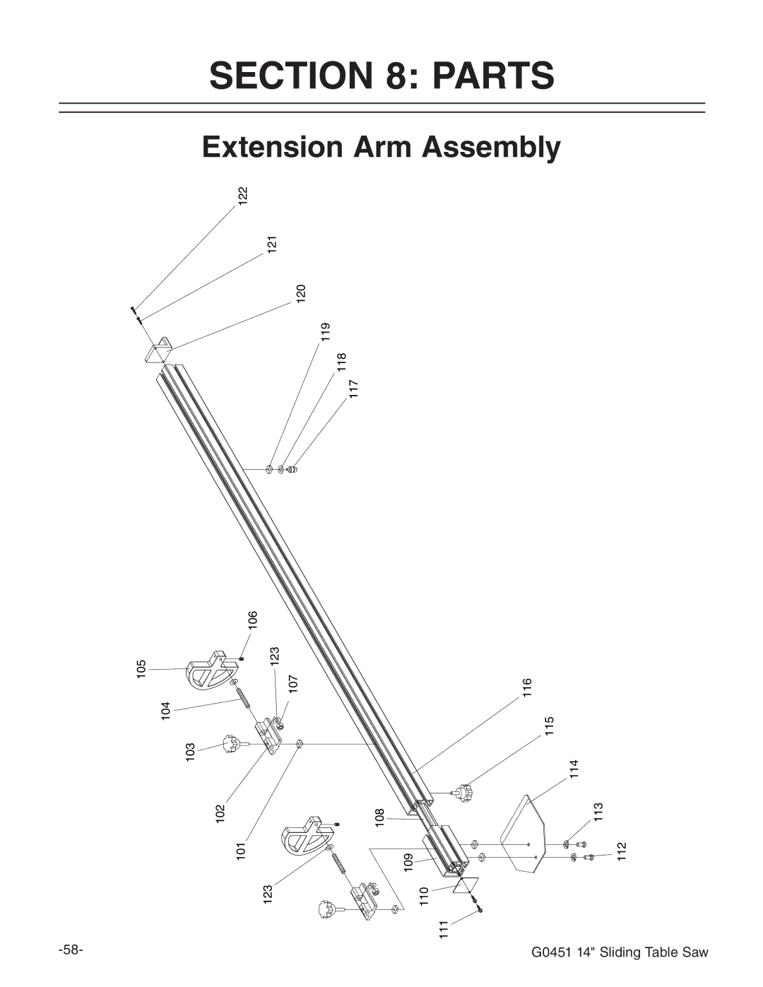 Grizzly G0451 instruction manual Parts, Extension Arm Assembly 