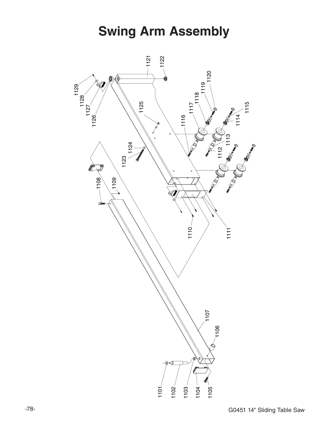 Grizzly G0451 instruction manual Swing Arm Assembly 