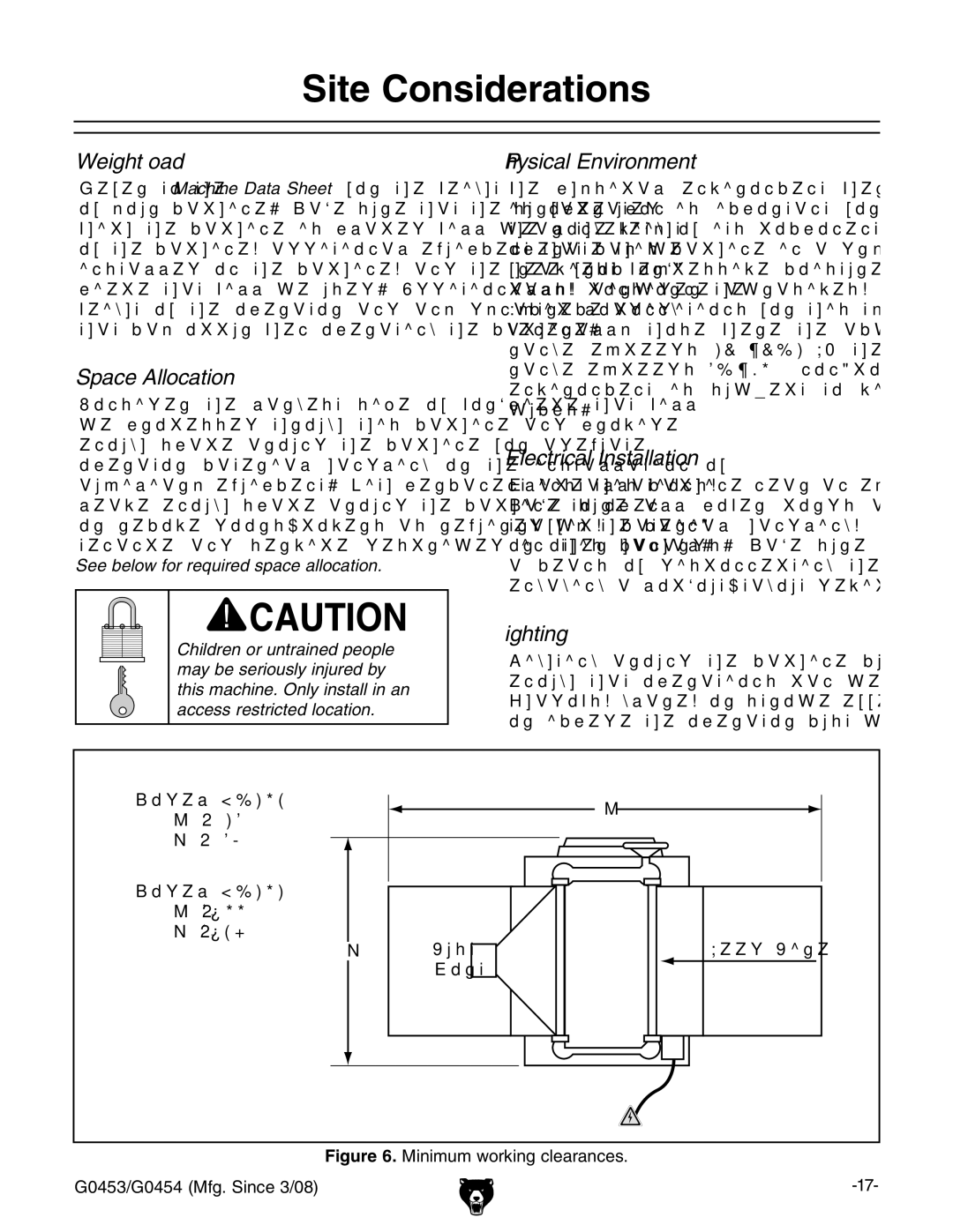 Grizzly G0453, G0454 owner manual Site Considerations 