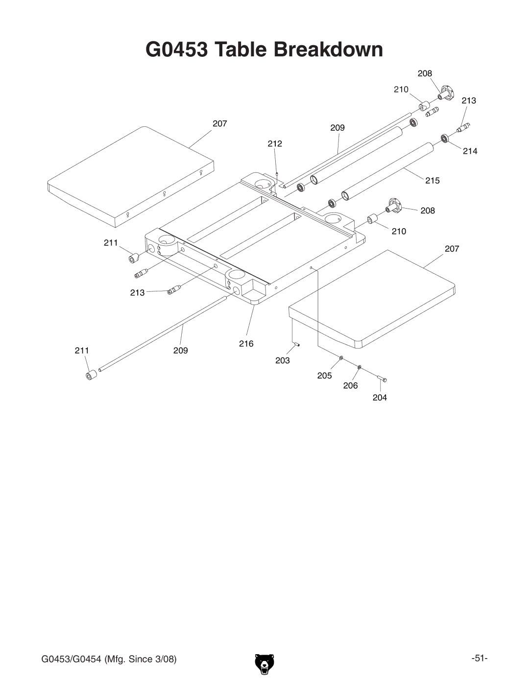 Grizzly G0454 owner manual G0453 Table Breakdown 