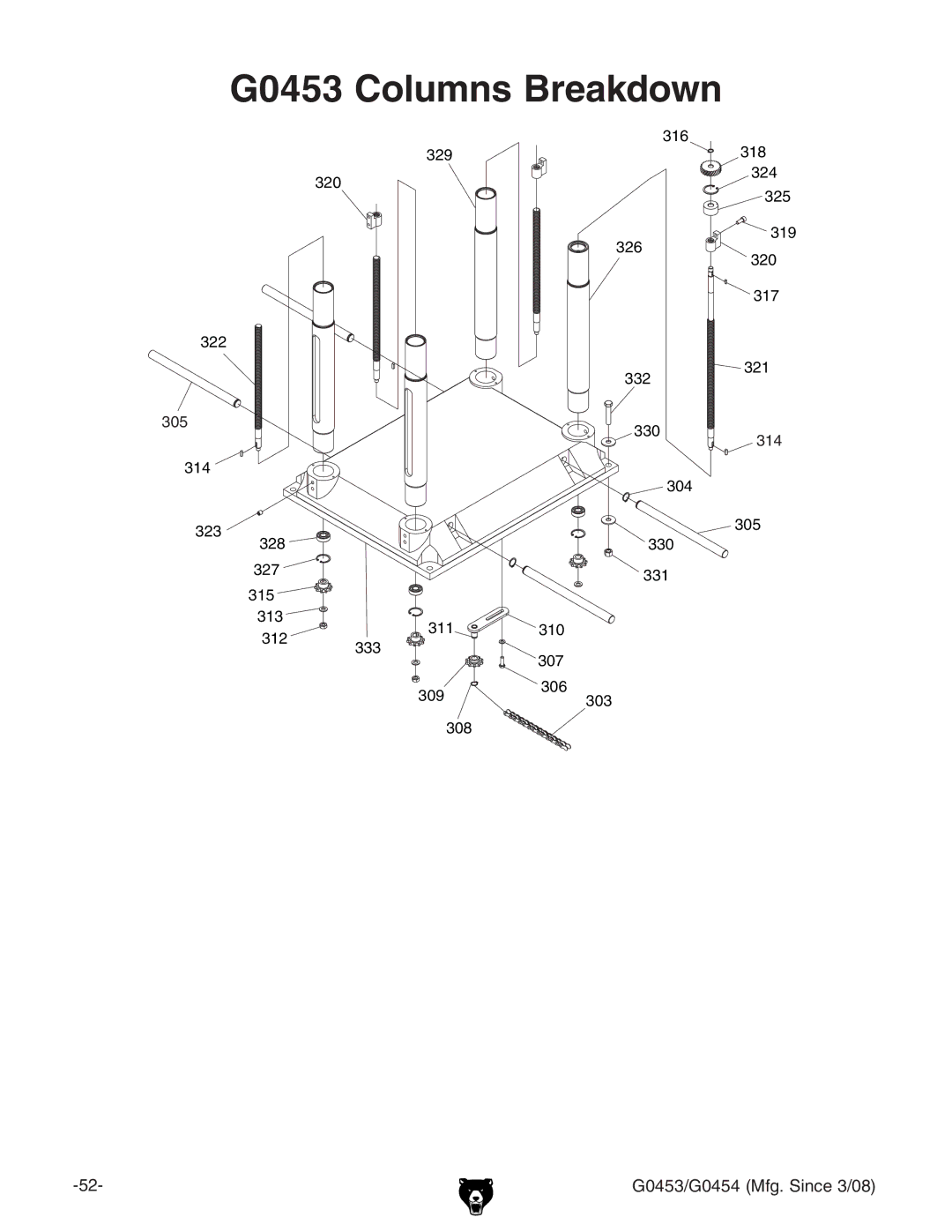 Grizzly G0454 owner manual G0453 Columns Breakdown 