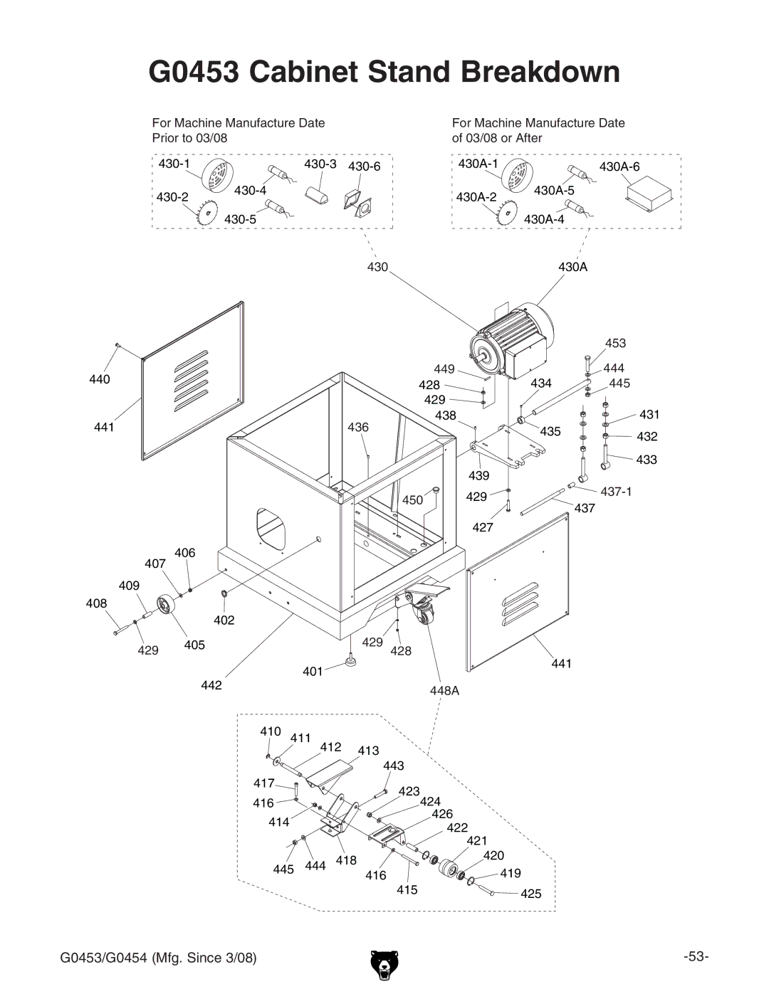 Grizzly G0454 owner manual G0453 Cabinet Stand Breakdown 