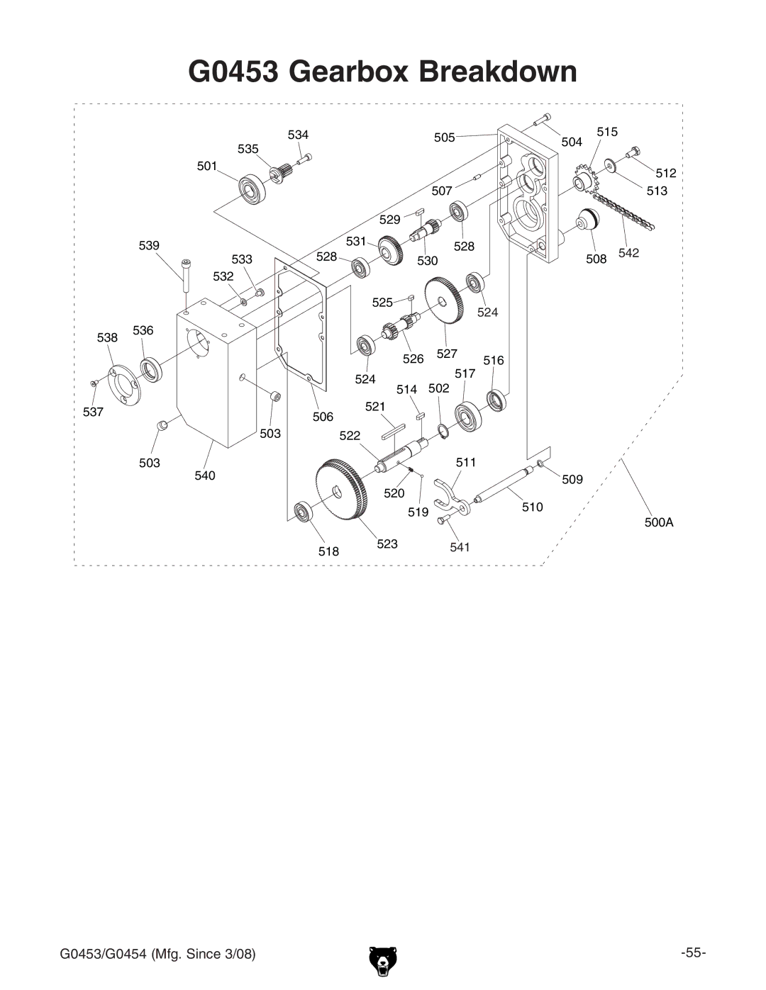 Grizzly G0454 owner manual G0453 Gearbox Breakdown 