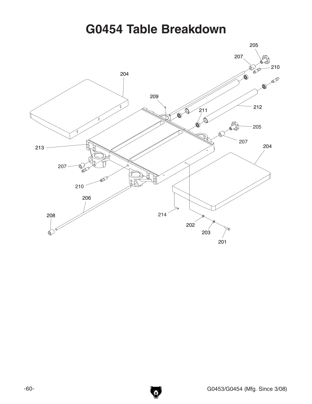 Grizzly G0453 owner manual G0454 Table Breakdown 