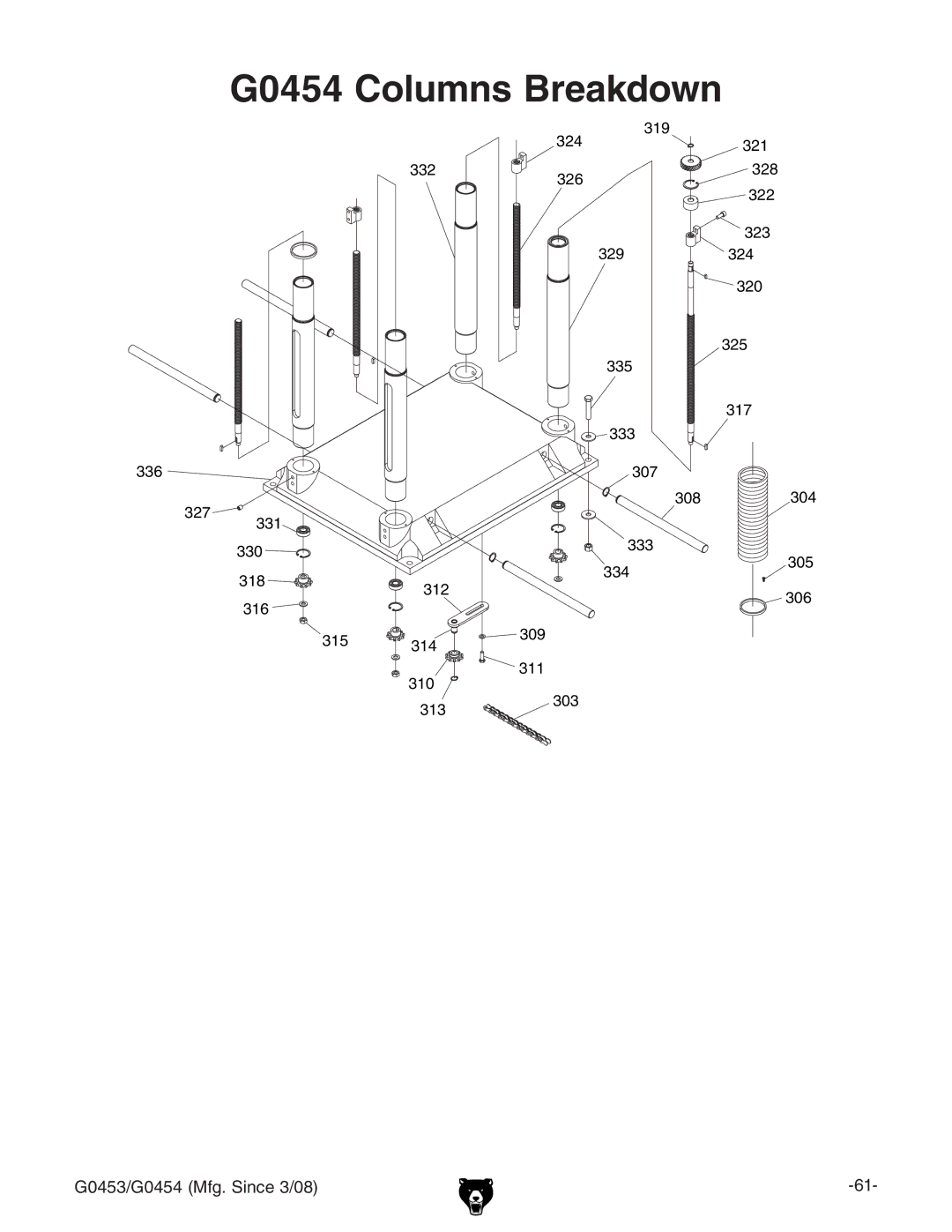 Grizzly G0453 owner manual G0454 Columns Breakdown, 310 