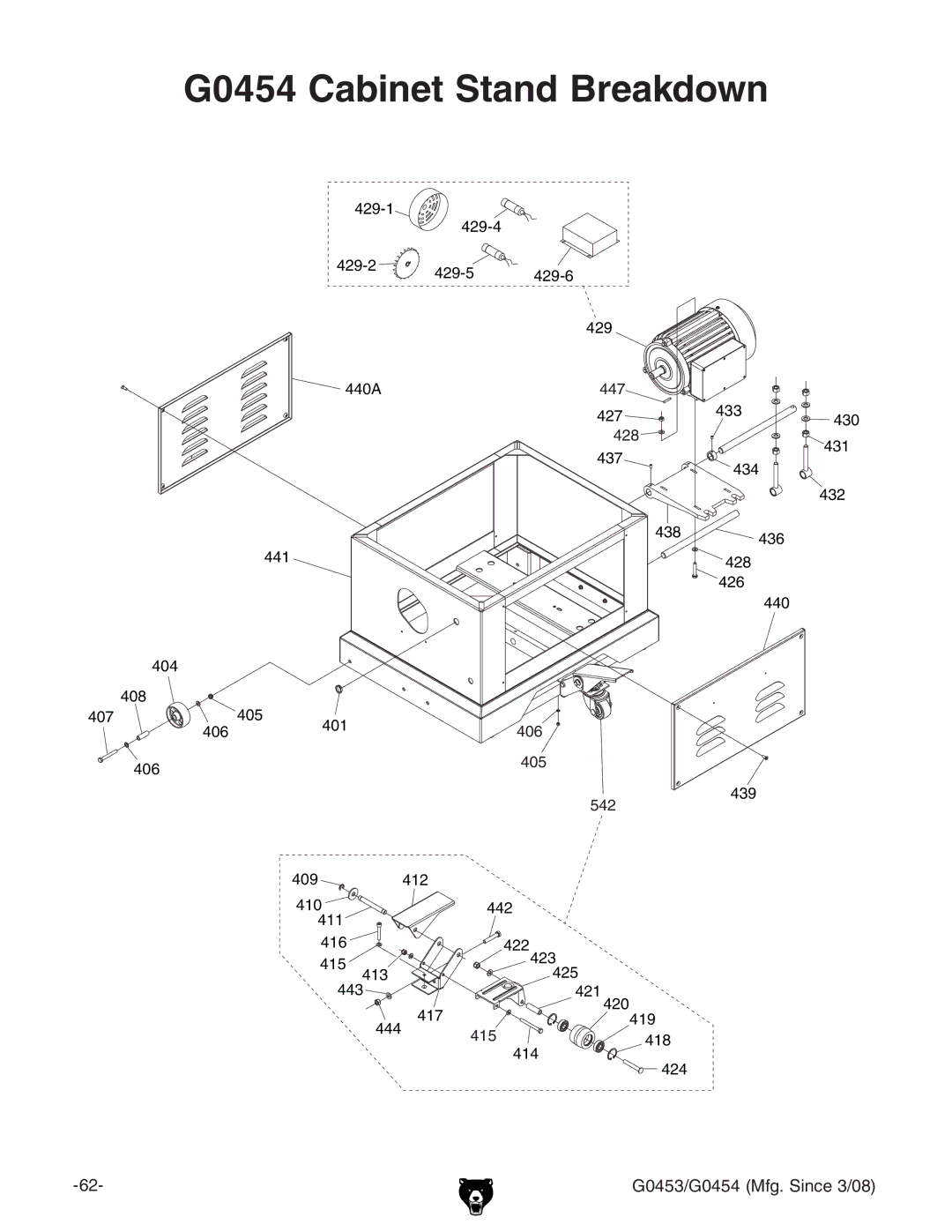 Grizzly G0453 owner manual G0454 Cabinet Stand Breakdown 