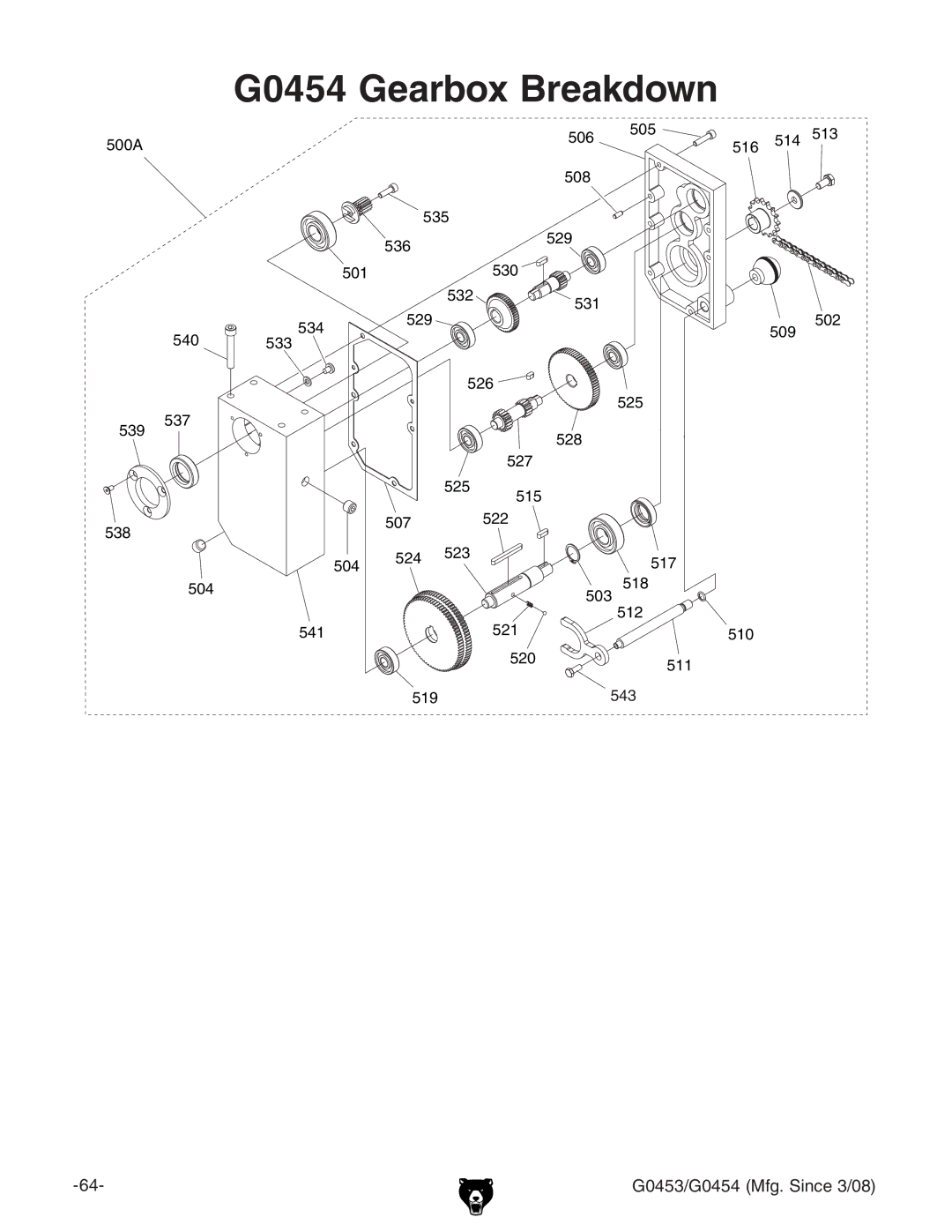 Grizzly G0453 owner manual G0454 Gearbox Breakdown, 538 