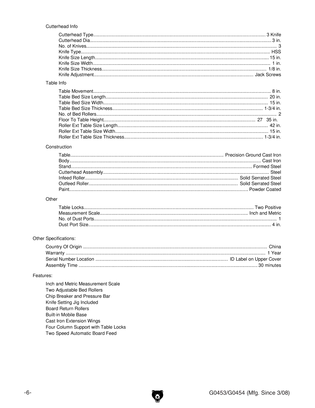 Grizzly G0454, G0453 owner manual Other 