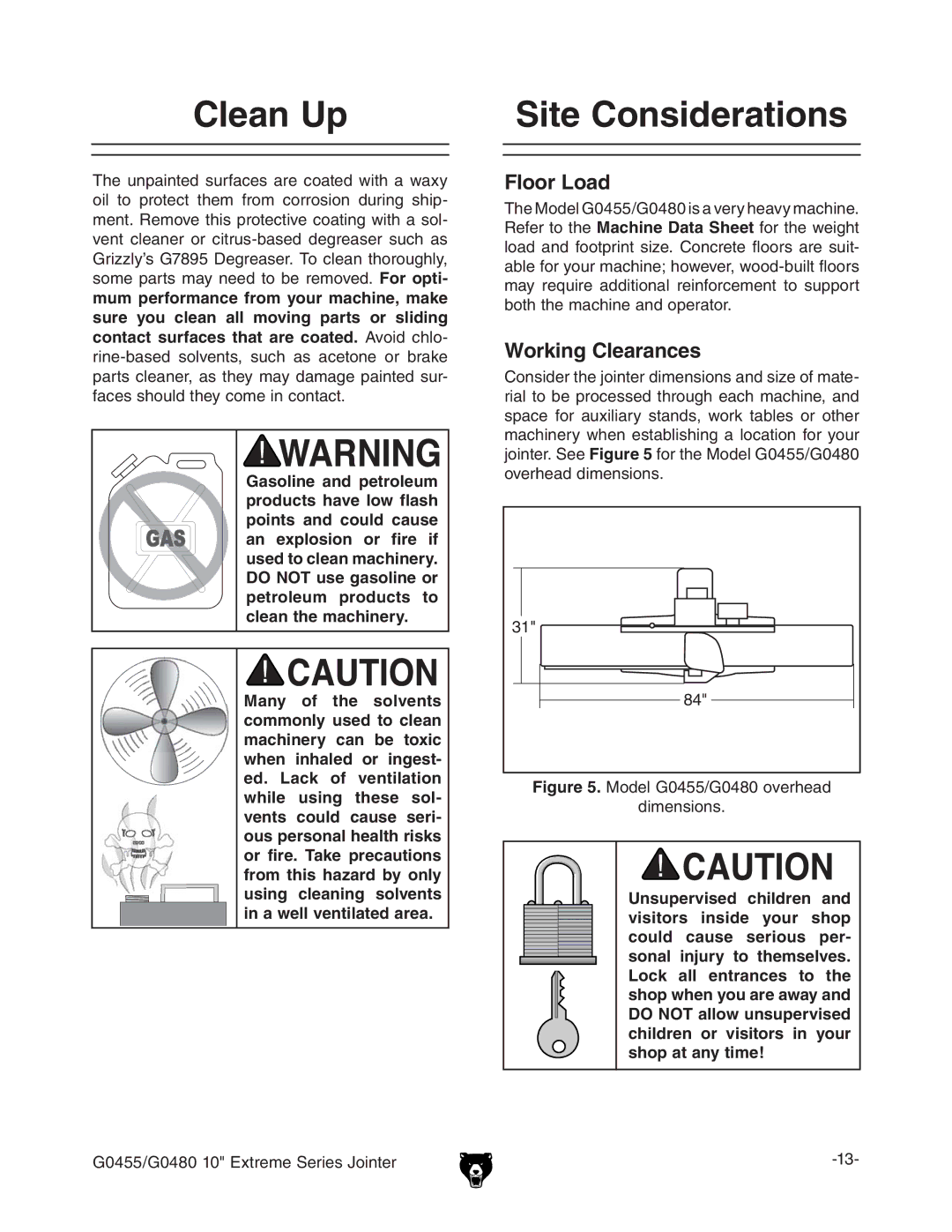 Grizzly G0455 manual #LEAN 5P, 3ITE #ONSIDERATIONS 