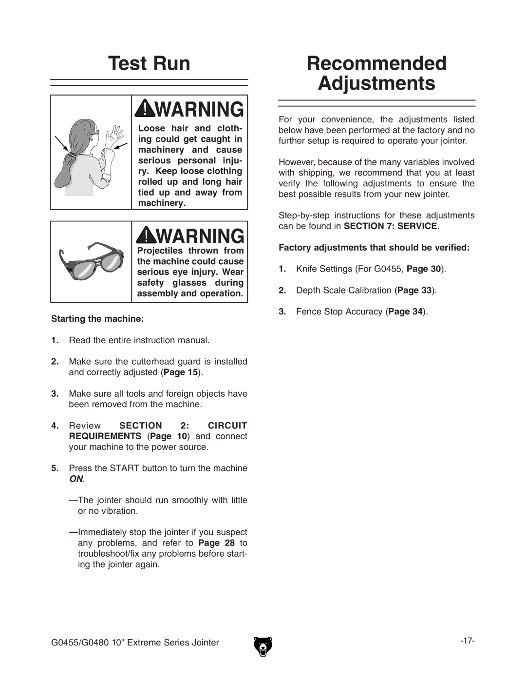 Grizzly G0455 manual 4EST 2UN, Safety, 3TARTING THEHMACHINE,  GZVYiZZcigZchigjXidcbVcjVa# 