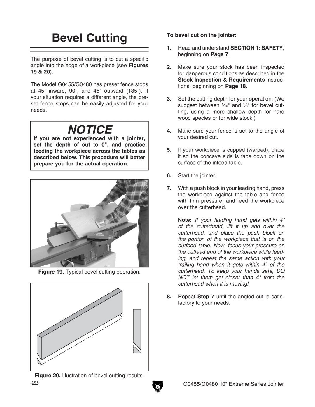 Grizzly G0455 manual Evel #UTTING, 4O Bevelvcutuon THEHJOINTER 