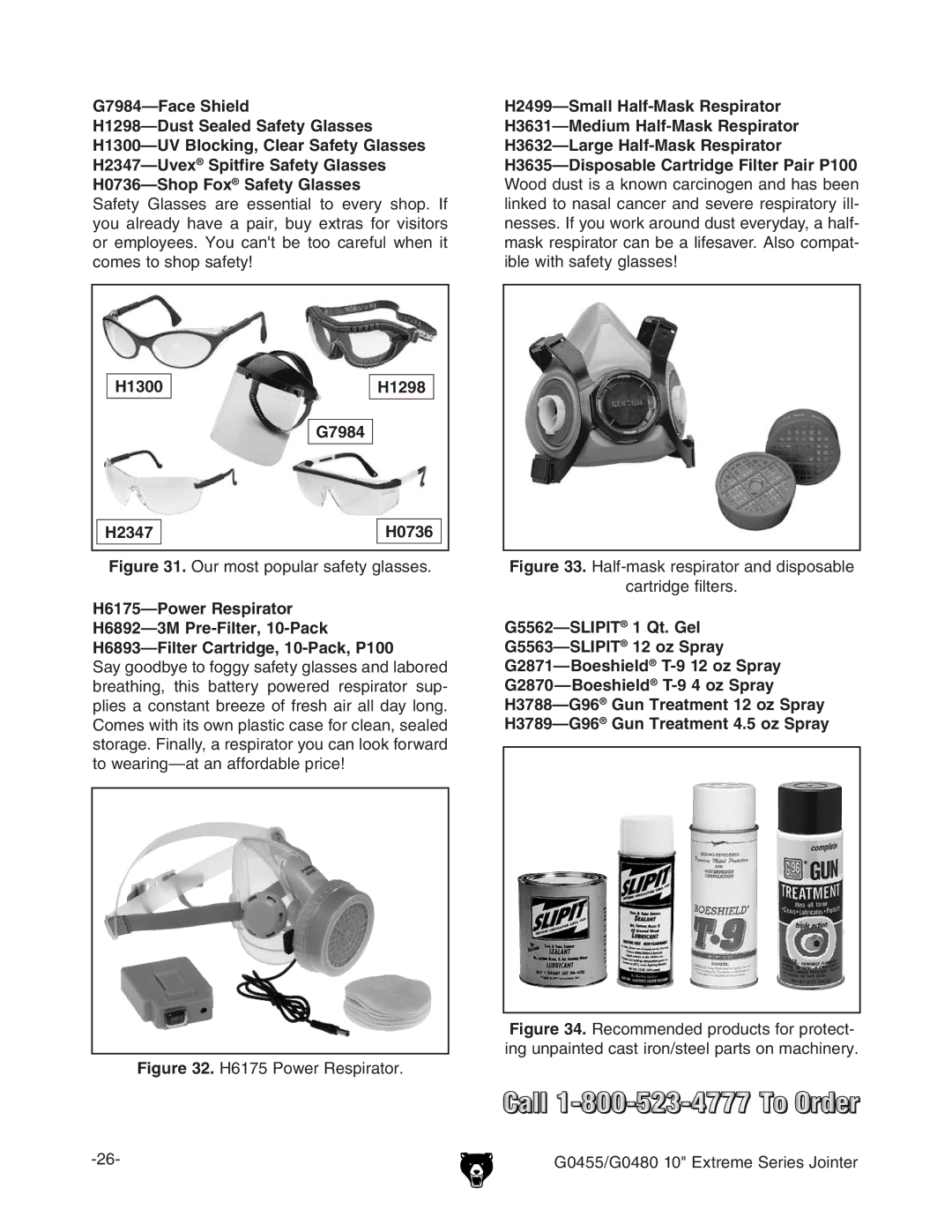 Grizzly G0455 manual  $UST 3EALED 3AFETY Lasses,  0OWERˆ2ESPIRATOR 