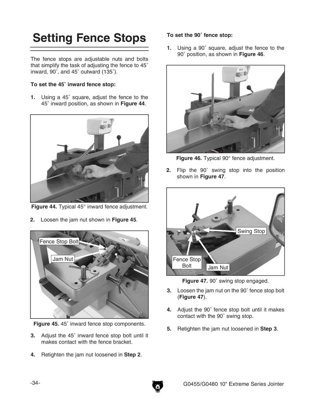 Grizzly G0455 manual 4O SETETHEHƒINWARD FENCENSTOP, 4O SETETHEHƒFENCENSTOP, edhidc!Vhhdlcc&IGURE # 