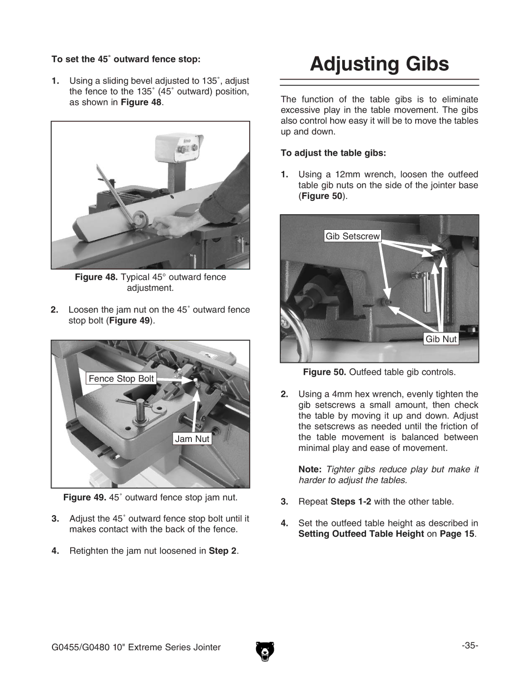 Grizzly G0455 manual Djusting IBS, 4O SETETHEHƒOUTWARDWFENCENSTOP, 4O Adjust THEHTABLEBGIBS 