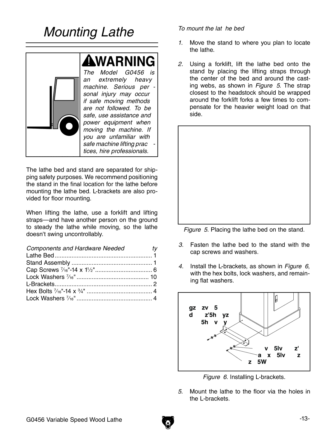 Grizzly G0456 owner manual Mounting Lathe, Components and Hardware Needed Qty, To mount the lathe bed 