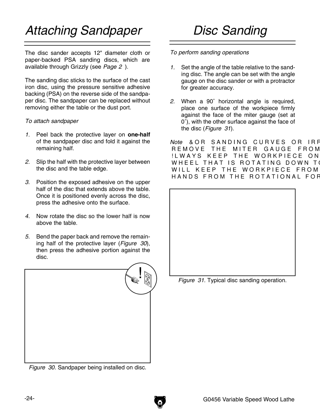 Grizzly G0456 owner manual Attaching Sandpaper, Disc Sanding, To attach sandpaper, To perform sanding operations 