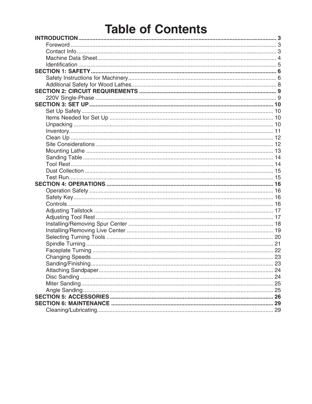 Grizzly G0456 owner manual Table of Contents 