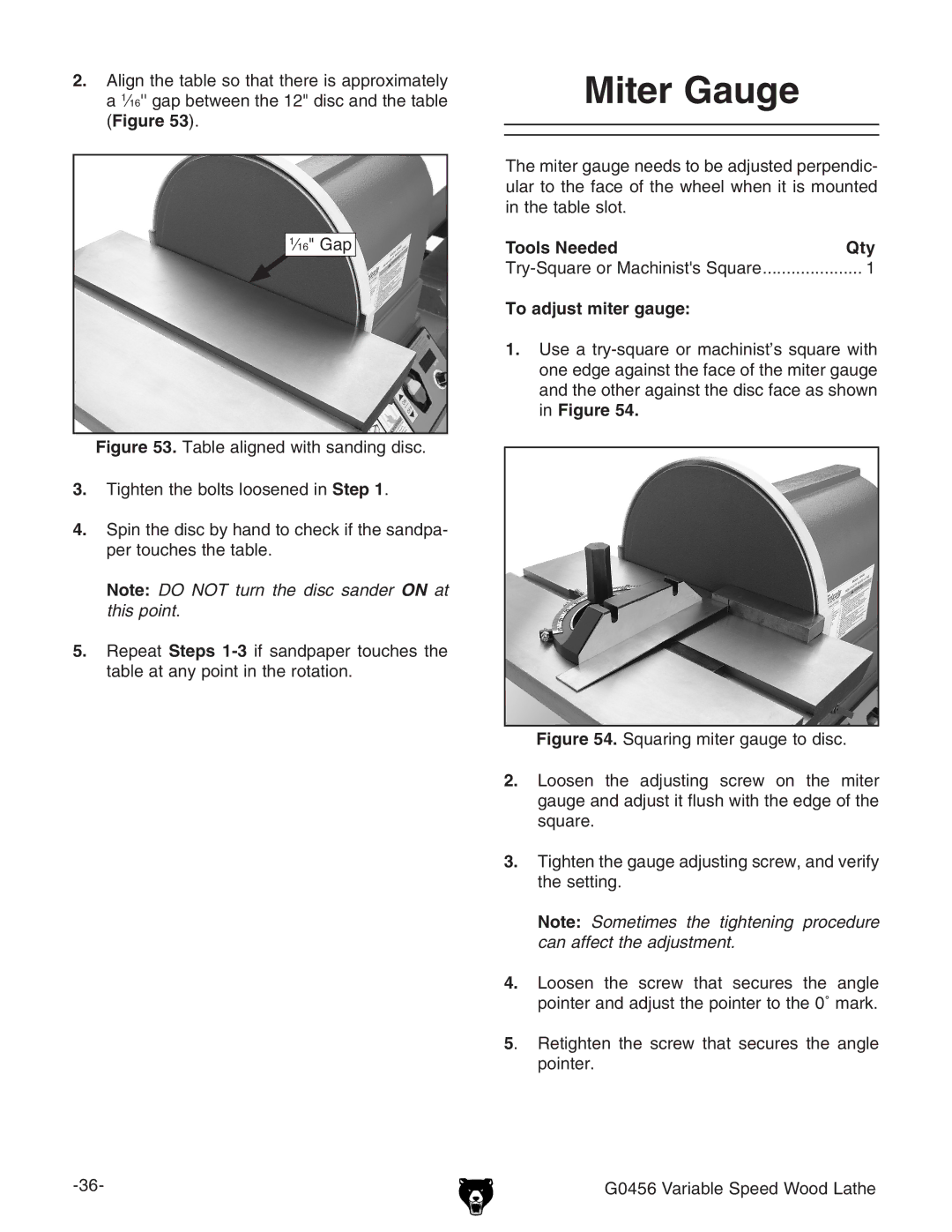 Grizzly G0456 owner manual Miter Gauge, To adjust miter gauge 