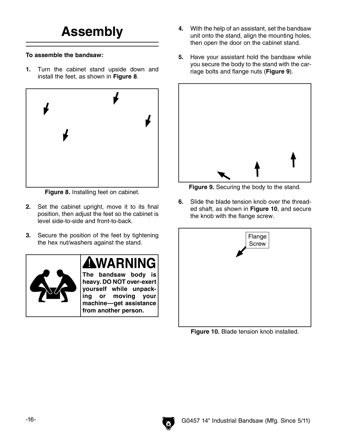 Grizzly G0457 owner manual Assembly, To assemble the bandsaw 