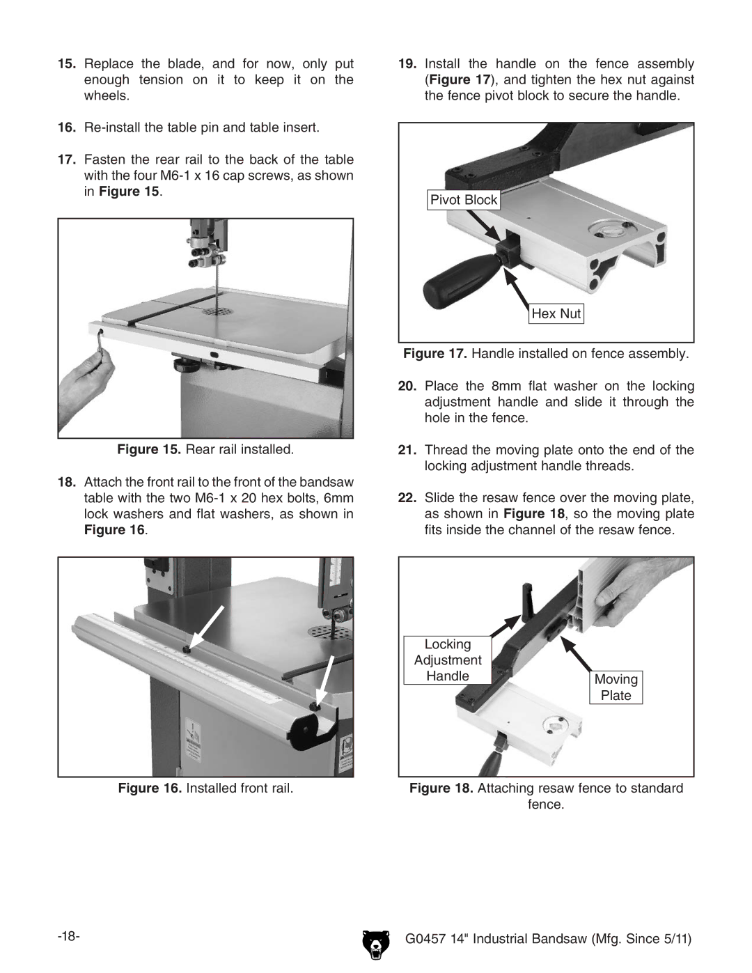 Grizzly G0457 owner manual Installed front rail 