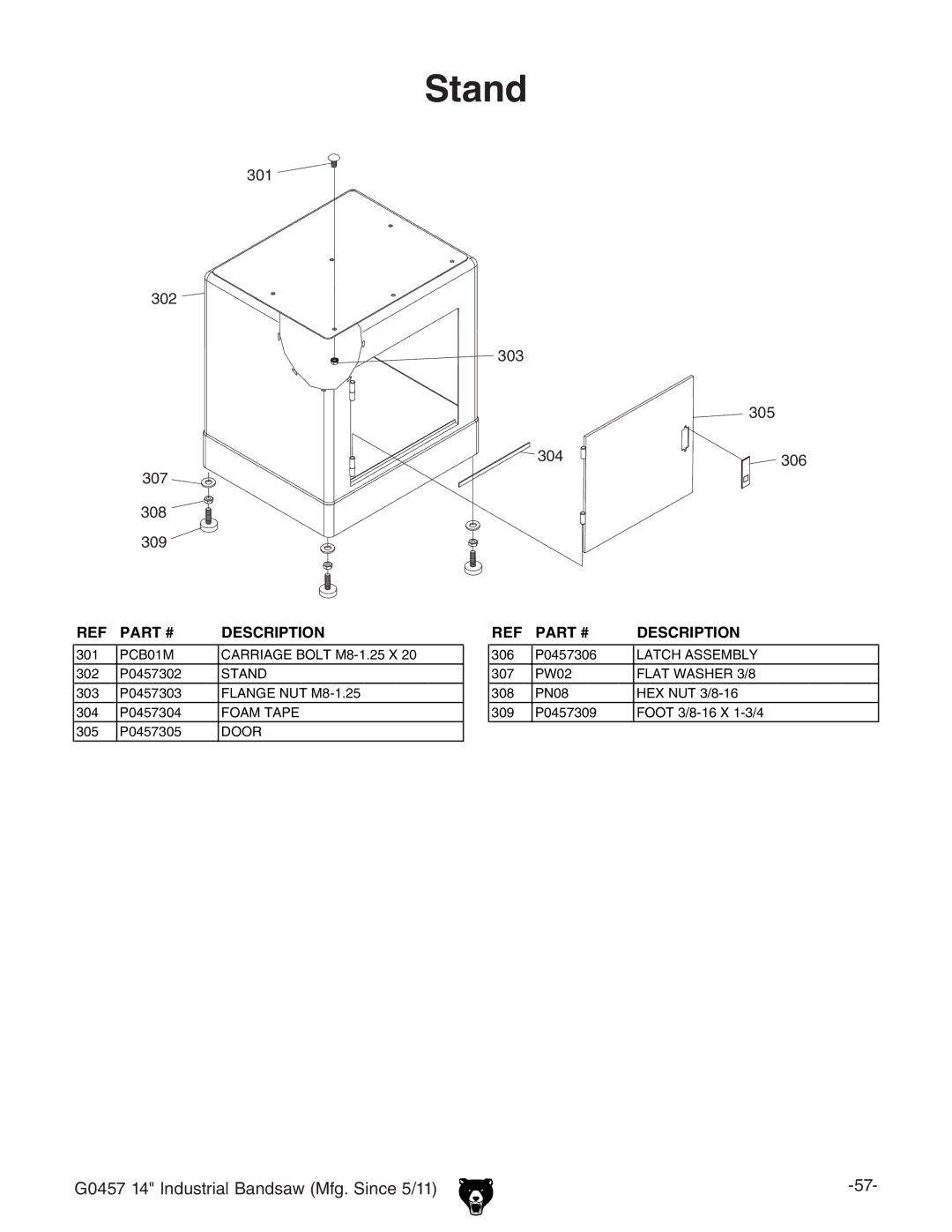 Grizzly G0457 owner manual Stand 