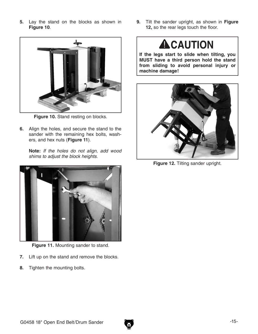 Grizzly instruction manual Tilting sander upright G0458 18 Open End Belt/Drum Sander 