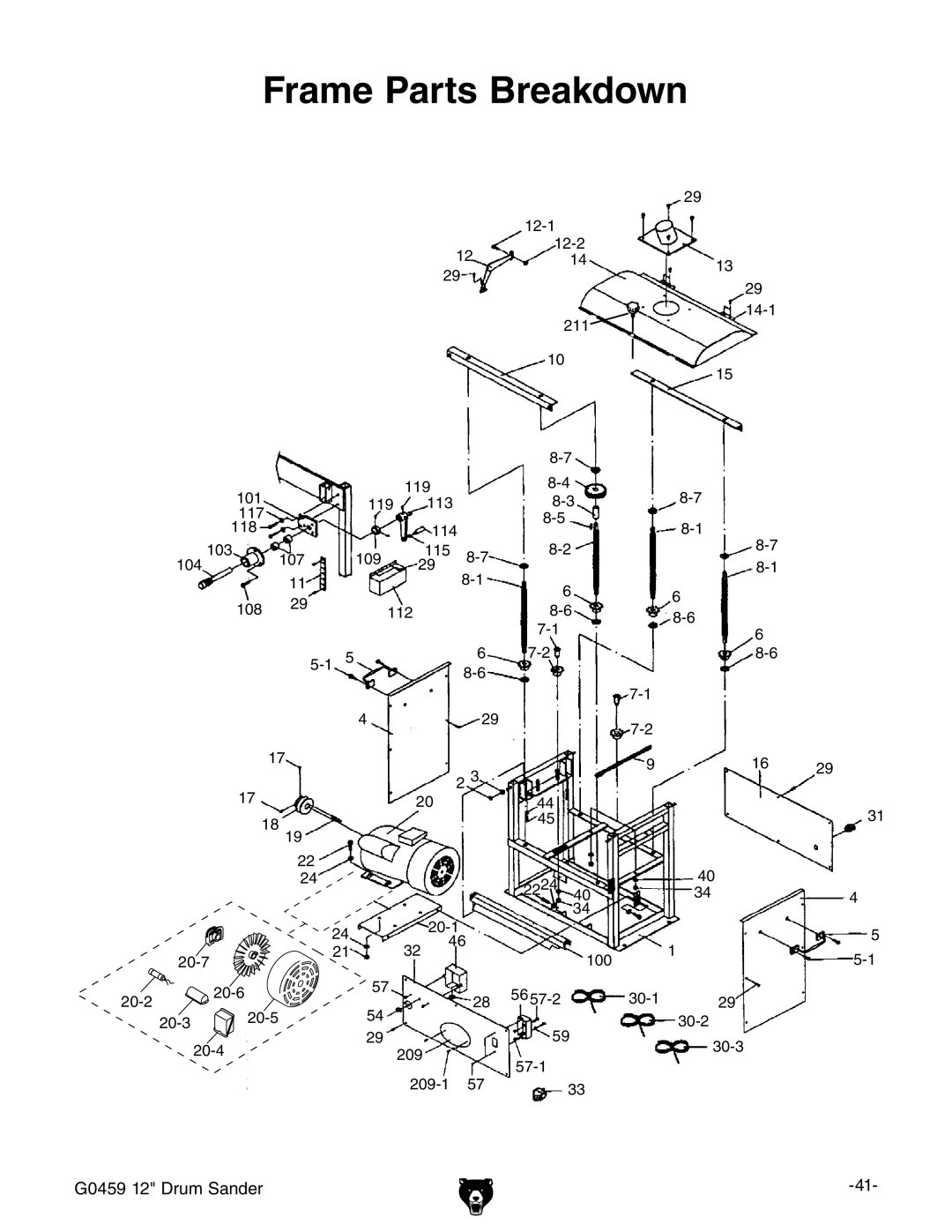 Grizzly G0459 owner manual Frame Parts Breakdown 