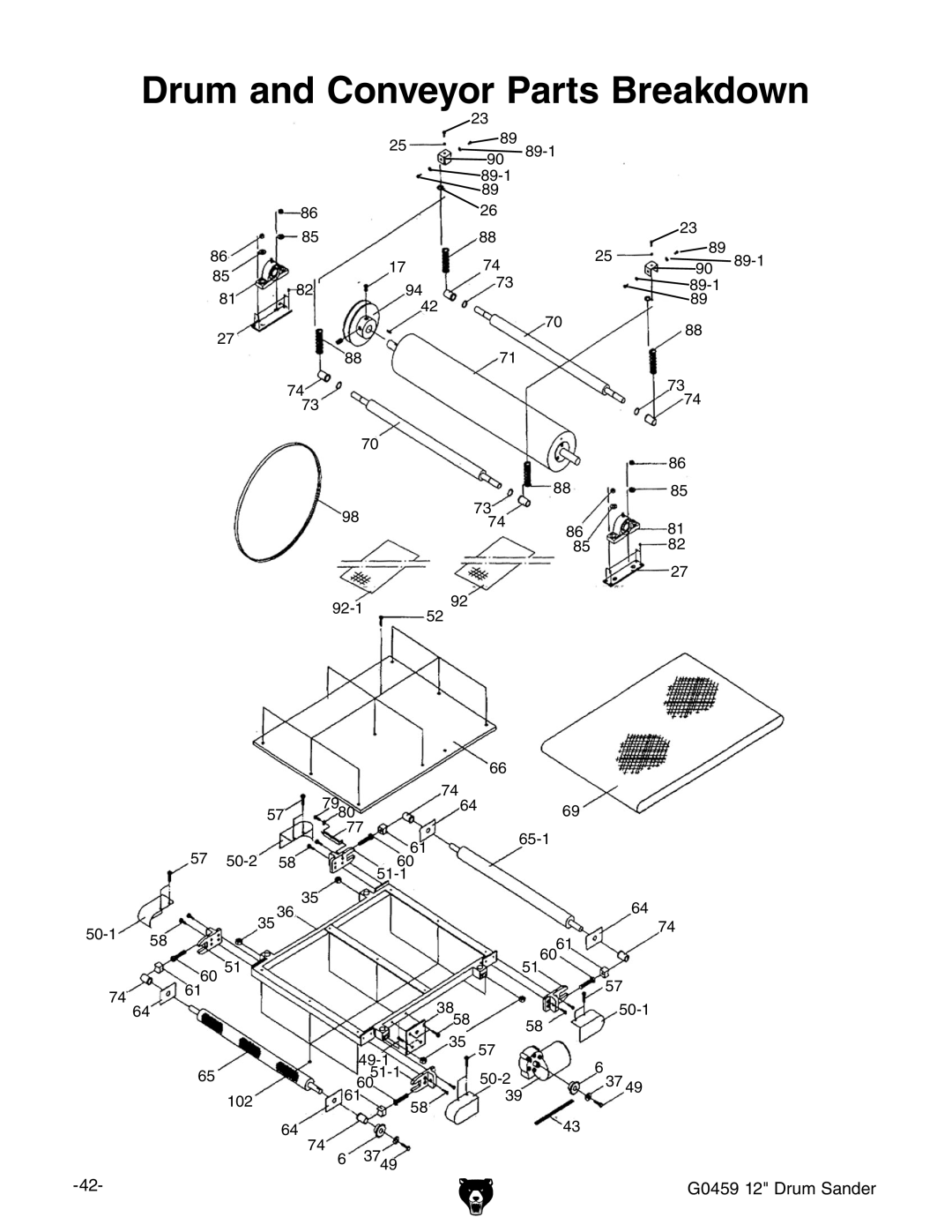 Grizzly G0459 owner manual Drum and Conveyor Parts Breakdown 