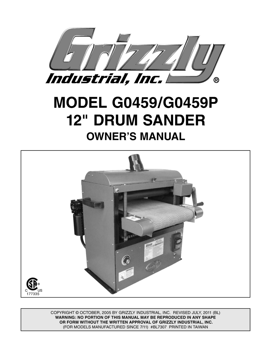 Grizzly G0459P owner manual Drum Sander 