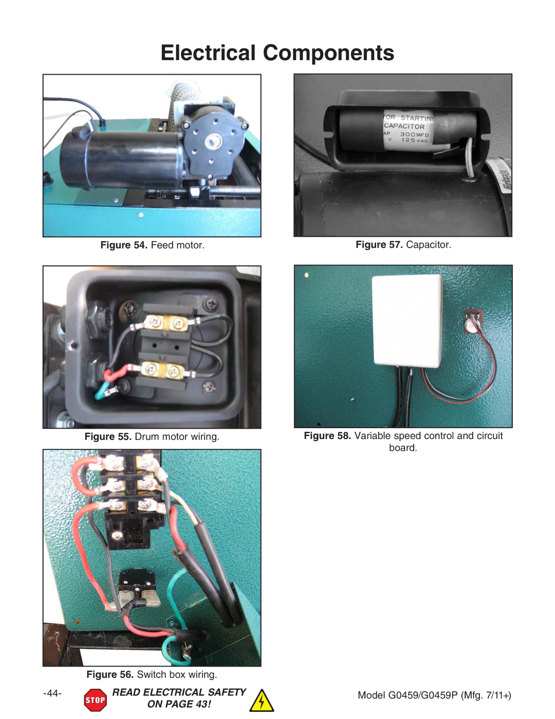 Grizzly G0459P owner manual Feed motor, Capacitor 