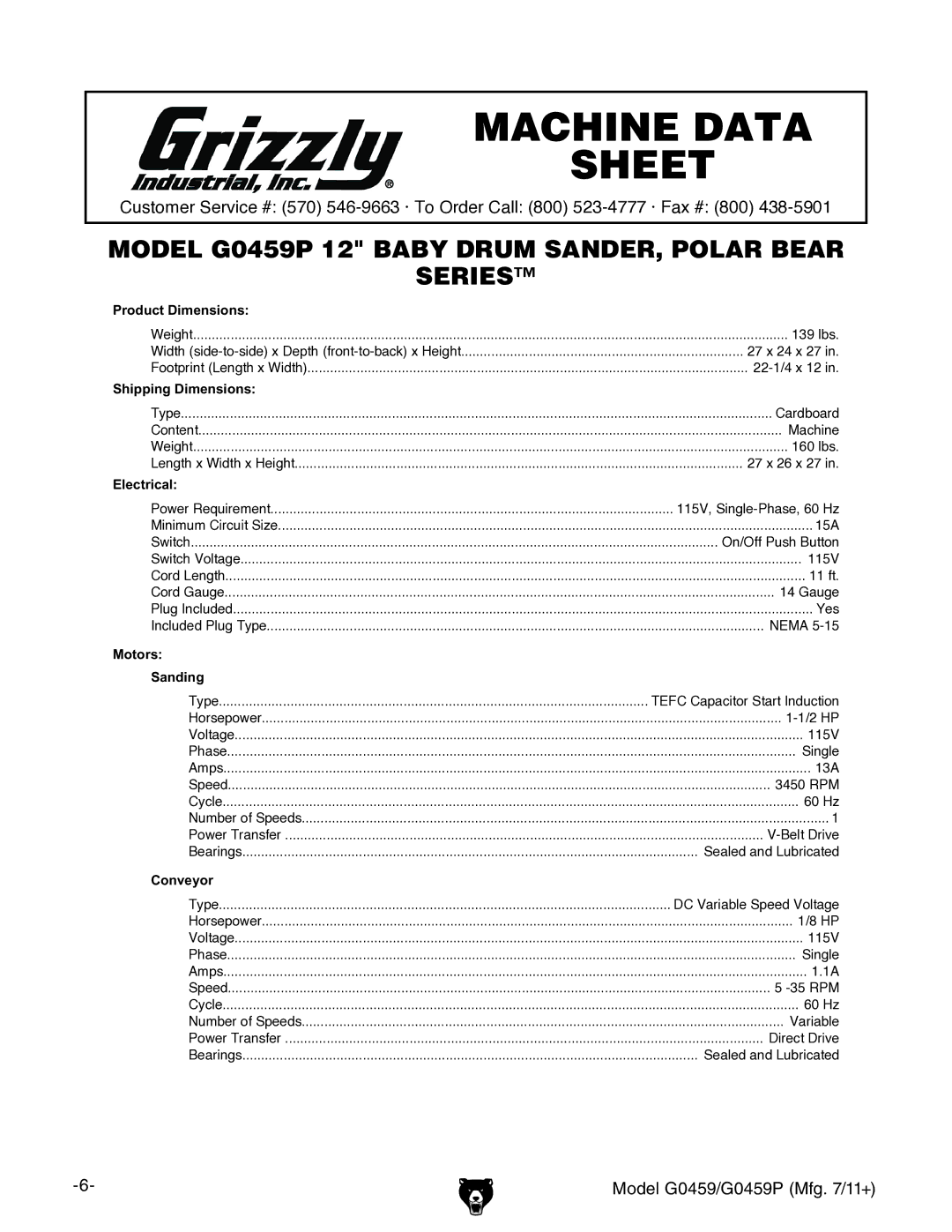 Grizzly G0459P owner manual $&+,1$7$ 