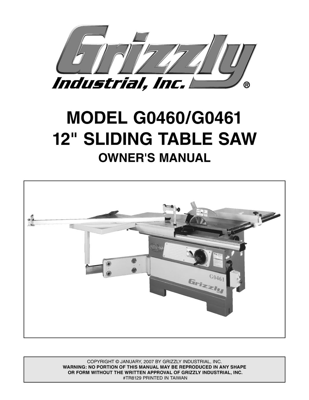 Grizzly G0461, G0460 owner manual Sliding Table SAW 