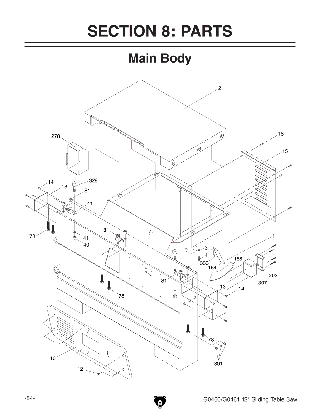 Grizzly G0460, G0461 owner manual Parts, Main Body 