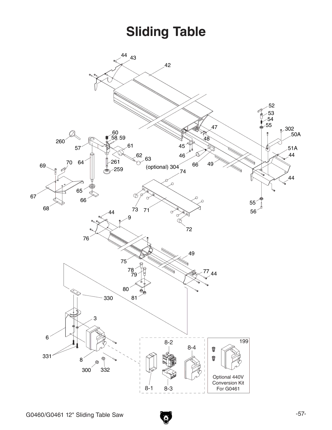 Grizzly G0461, G0460 owner manual Sliding Table 