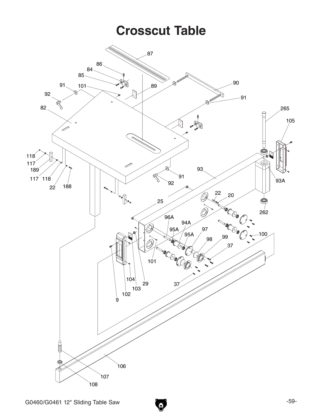 Grizzly G0461, G0460 owner manual Crosscut Table 